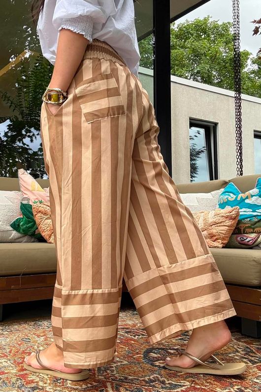 Bloc Stripe Wide Leg Pant Nutmeg & Cedar